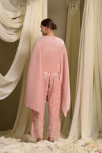 Load image into Gallery viewer, Reyna Gara Glazed Pleated Cape Coordinated with Slit Pants- Pastel Pink