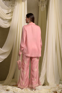 Reyna Gara Glazed  Shirt With Slit Pants- Pastel Pink