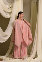 Load image into Gallery viewer, Reyna Gara Glazed Embroidered Pleated V- Neck Cape Coordinated with Straight Pants - Pastel Pink