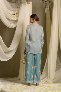 Reyna Gara Glazed Shirt With Slit Pants - Mint