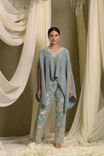 Load image into Gallery viewer, Reyna Gara Glazed Embroidered Pleated V- Neck Cape Coordinated with Straight Pants - Mint