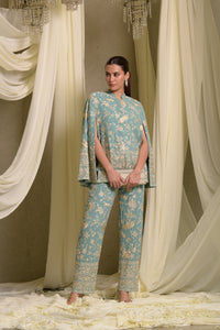 Reyna Gara Glazed Cape Jacket With Coordinated Pants - Mint