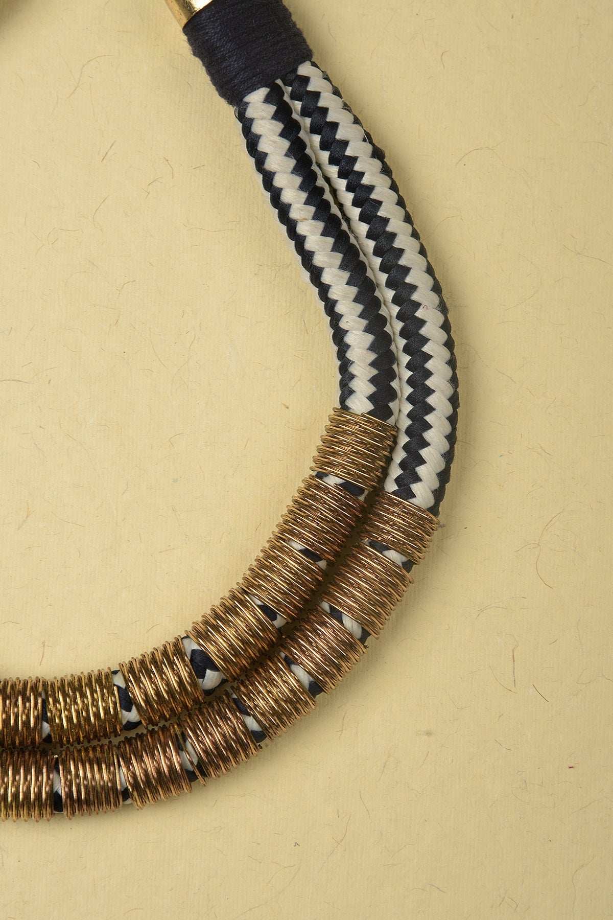 White &amp; Dark Blue Necklace made of Jute, Suede and Plated Iron Rings