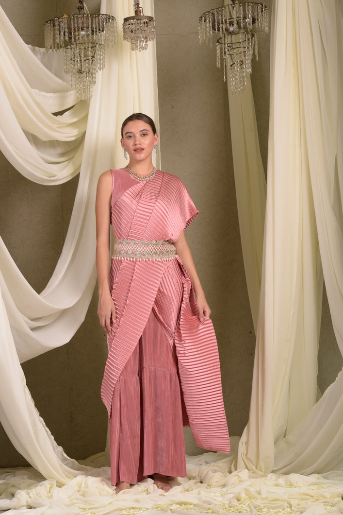 Classy Pleated Saree - Blush Pink