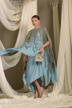 Load image into Gallery viewer, Slip Easy Dress With Organza Cape - Powder Blue &amp; Olive