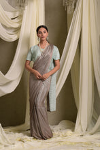 Load image into Gallery viewer, Metallic Pleated Gown Saree With Ombre Palla - Powder Blue Grey