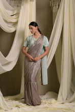 Load image into Gallery viewer, Metallic Pleated Gown Saree With Ombre Palla - Powder Blue Grey