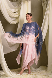 Slip Easy Dress With Organza Cape - Pink & Blue