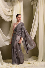 Load image into Gallery viewer, Metallic Pleated Gown Saree With Ombre Palla - Peach Grey