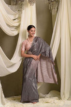 Load image into Gallery viewer, Metallic Pleated Gown Saree With Ombre Palla - Peach Grey