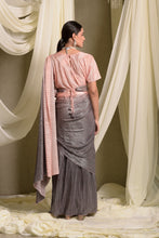 Load image into Gallery viewer, Metallic Pleated Gown Saree With Ombre Palla - Peach Grey