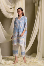 Load image into Gallery viewer, Myra Mesh Floral Lace Kurta with Pants - Blue Daffodil