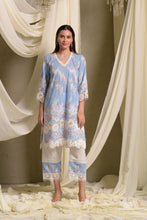 Load image into Gallery viewer, Myra Mesh Floral Lace Kurta with Pants - Blue Daffodil