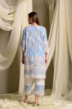 Load image into Gallery viewer, Myra Mesh Floral Lace Kurta with Pants - Blue Daffodil