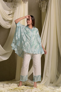 Elahe Embroidered Rowan Shirt with Pants - Aqua Blue