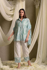 Elahe Embroidered Rowan Shirt with Pants - Aqua Blue