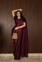 Load image into Gallery viewer, Scintillating Sewed Pleated Saree With Pleated Blouse - Wine