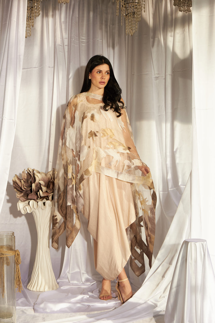 Slip Easy Dress with Organza Cape - Shades of Beige