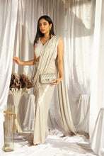 Load image into Gallery viewer, Saia Metallic Slit Saree with Embellished Pearl Blouse - Glossy Ivory