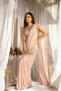 Magnificent Metallic Skirt Saree with Sequins Blouse - Blush Pink