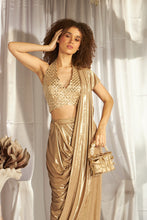 Load image into Gallery viewer, Saia Metallic Slit Saree with Embellished Sequins Blouse - Glossy Beige