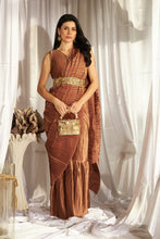 Load image into Gallery viewer, Classy Pleated Gown Saree with Embroidered belt - Rust