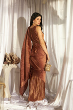 Load image into Gallery viewer, Classy Pleated Gown Saree with Embroidered belt - Rust