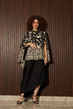 Load image into Gallery viewer, Reyna Gara Glazed Cape Jacket With Slip Easy Dress- Black