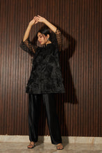 Load image into Gallery viewer, Fragrant Floral Applique Tunic Co-ordinated with Pleated Pants - Black