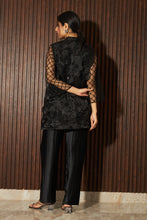 Load image into Gallery viewer, Fragrant Floral Applique Tunic Co-ordinated with Pleated Pants - Black