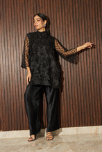 Load image into Gallery viewer, Fragrant Floral Applique Tunic Co-ordinated with Pleated Pants - Black