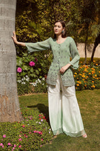 Load image into Gallery viewer, Dainty Diana Embellished Long Tunic with Ombre Organza Sharara and Embroidered Dupatta - Mint Green