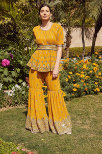 House of Miso in our Dainty Mademoiselle Embellished Sharara Set - Ochre