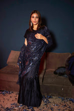 Load image into Gallery viewer, Idylic Adorned Gown Saree with Floral Mesh Pallah - Midnight Blue