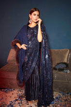 Load image into Gallery viewer, Idylic Adorned Gown Saree with Floral Mesh Pallah - Midnight Blue