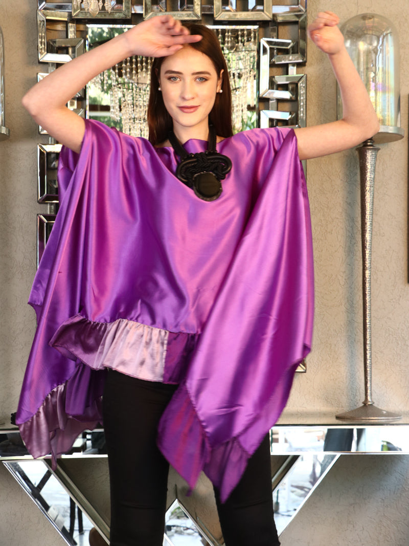 Sicily Satin Silk Ruffle Cape - Orchid