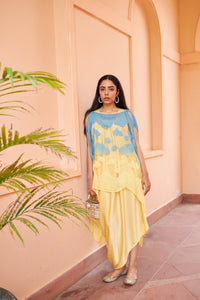 Slip Easy Dress with Organza Cape - Blue Yellow