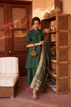 Load image into Gallery viewer, Myra Mandarin Kurta with Culotte Pants and Bandhani Chunni - Emerald Green