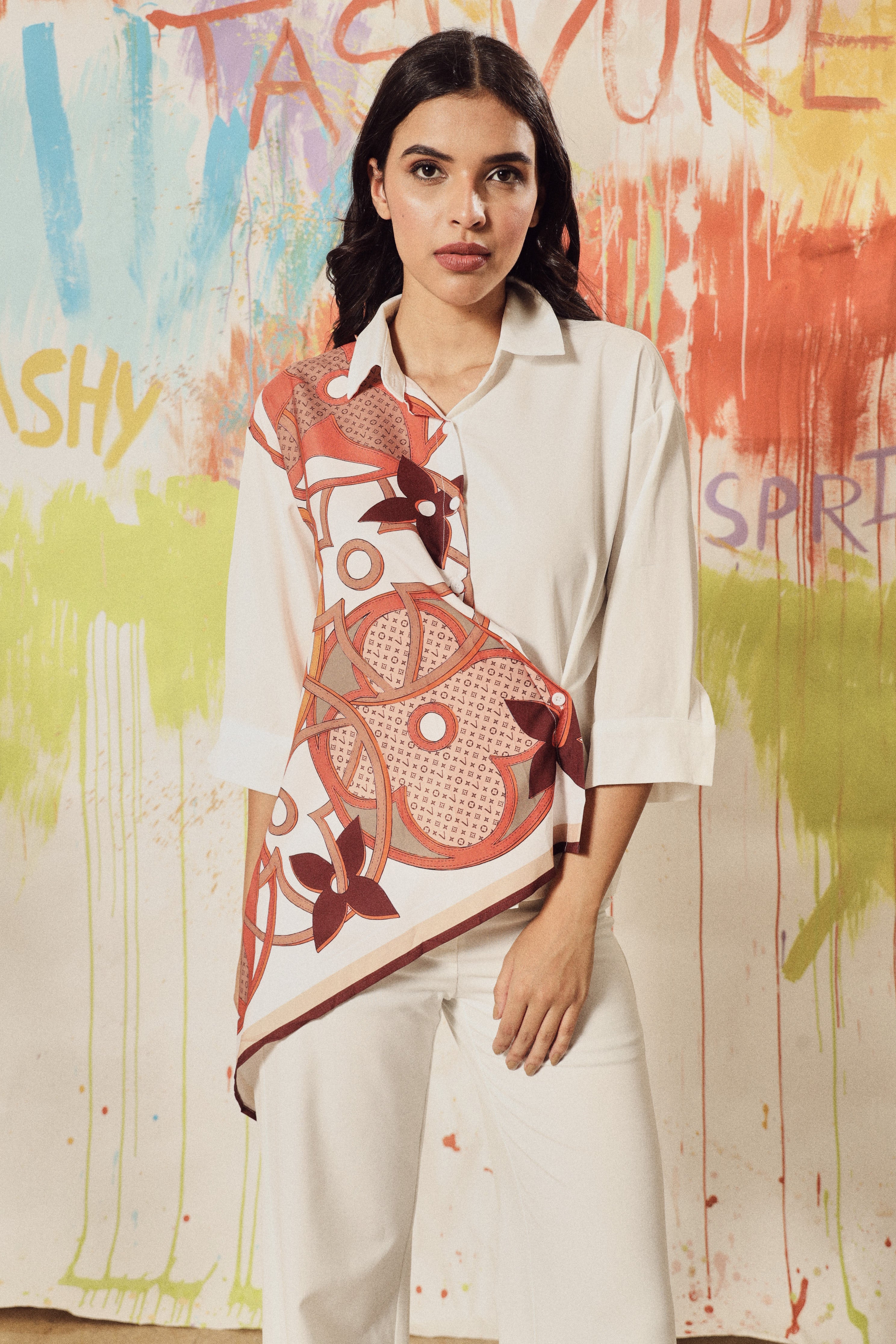 Dandelion Abstract Shirt - White Orange