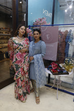 Load image into Gallery viewer, Ahana Mehta Mehrotra in our Elegant Pleated &amp; Brocade Tunic Set with Dupatta and Potli- Pastel Blue