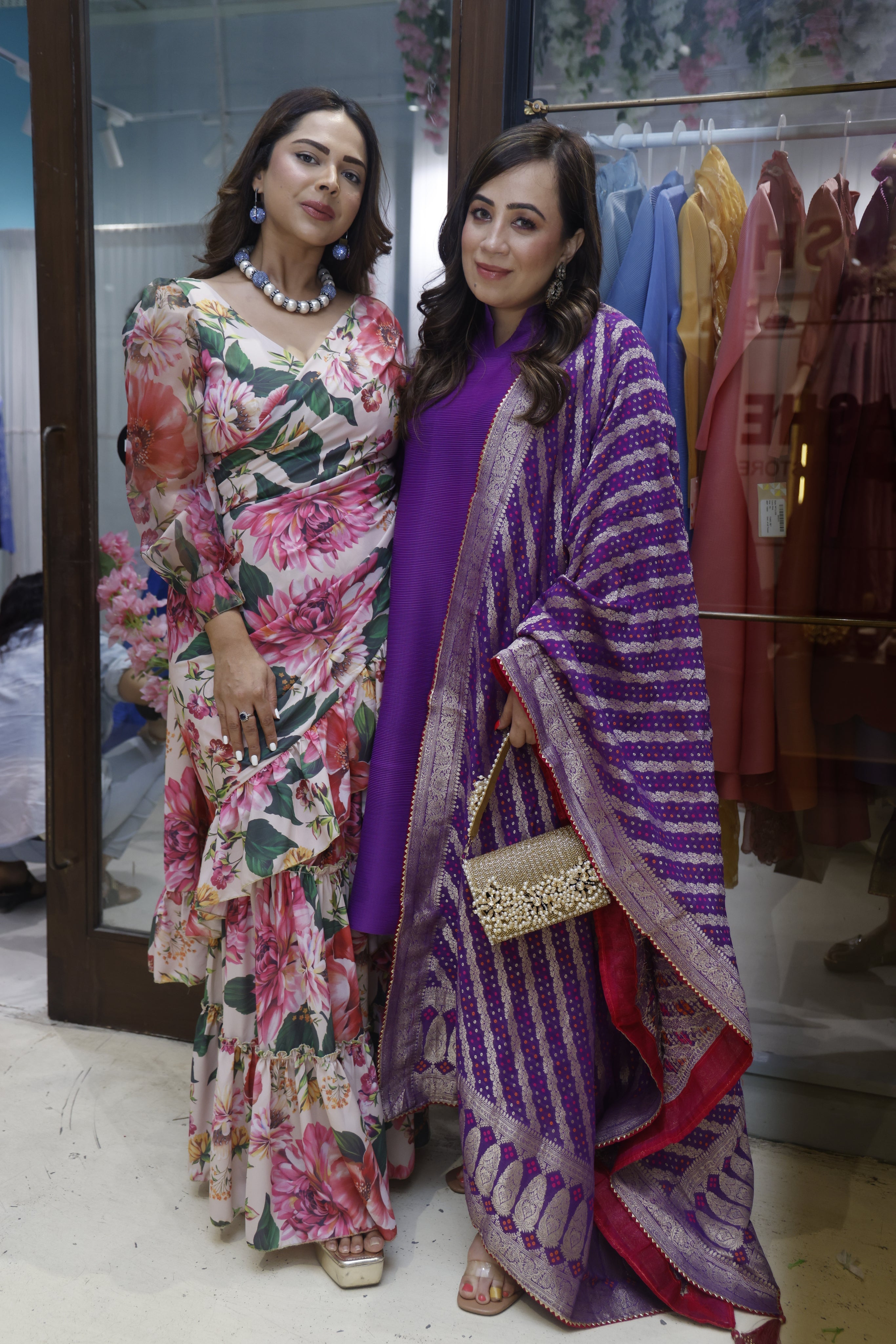 Rishika in our Myra Mandarin Kurta with Culotte Pants and Bandhani Chunni - Purple