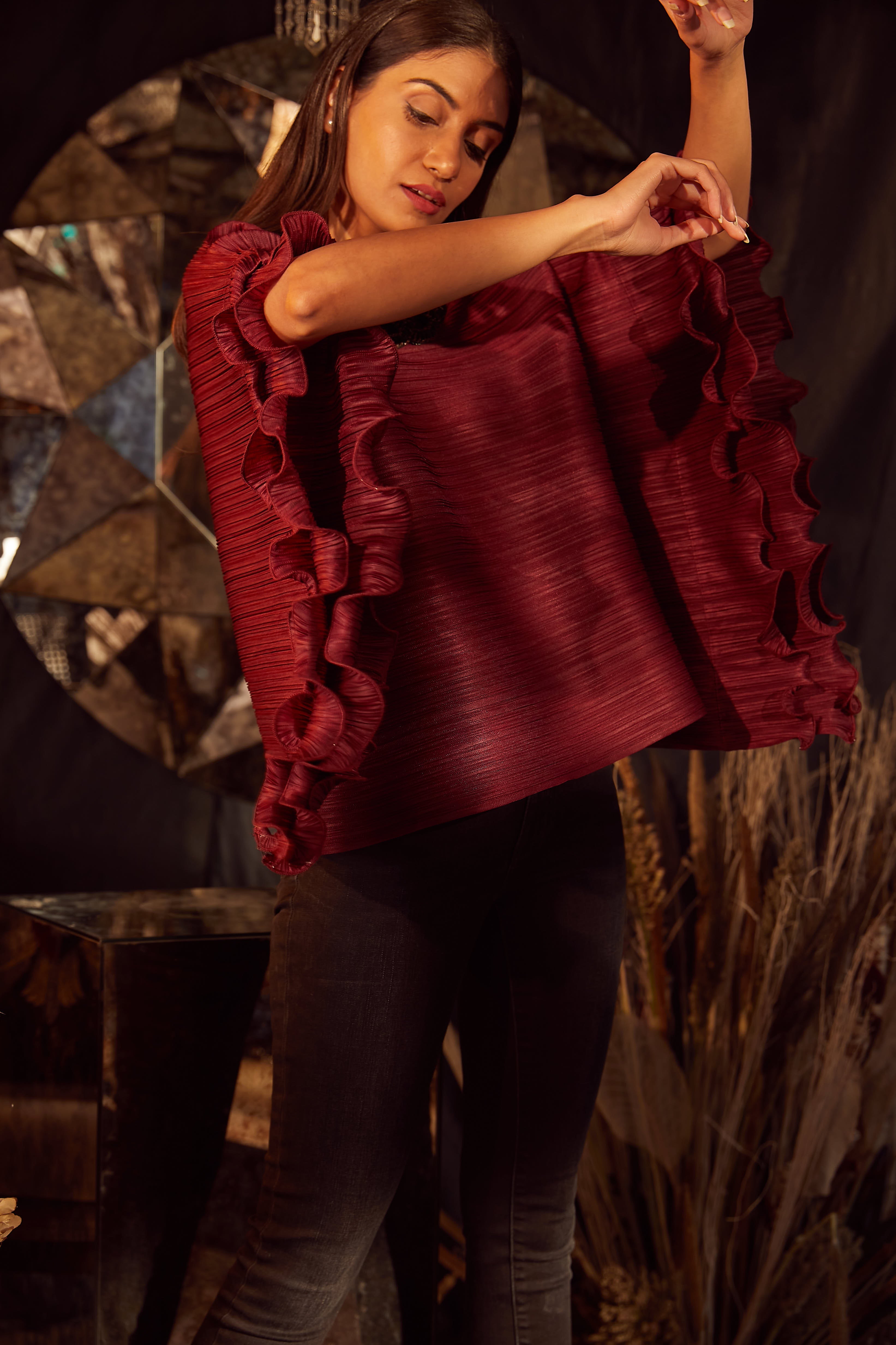 Ruffle top maroon