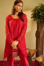 Load image into Gallery viewer, Fragrant Floral Uptown Sequence Tunic Co-ordinated with Pleated Pants - Red