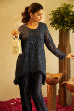 Load image into Gallery viewer, Fragrant Floral Uptown Sequence Tunic Co-ordinated with Pleated Pants - Lapis