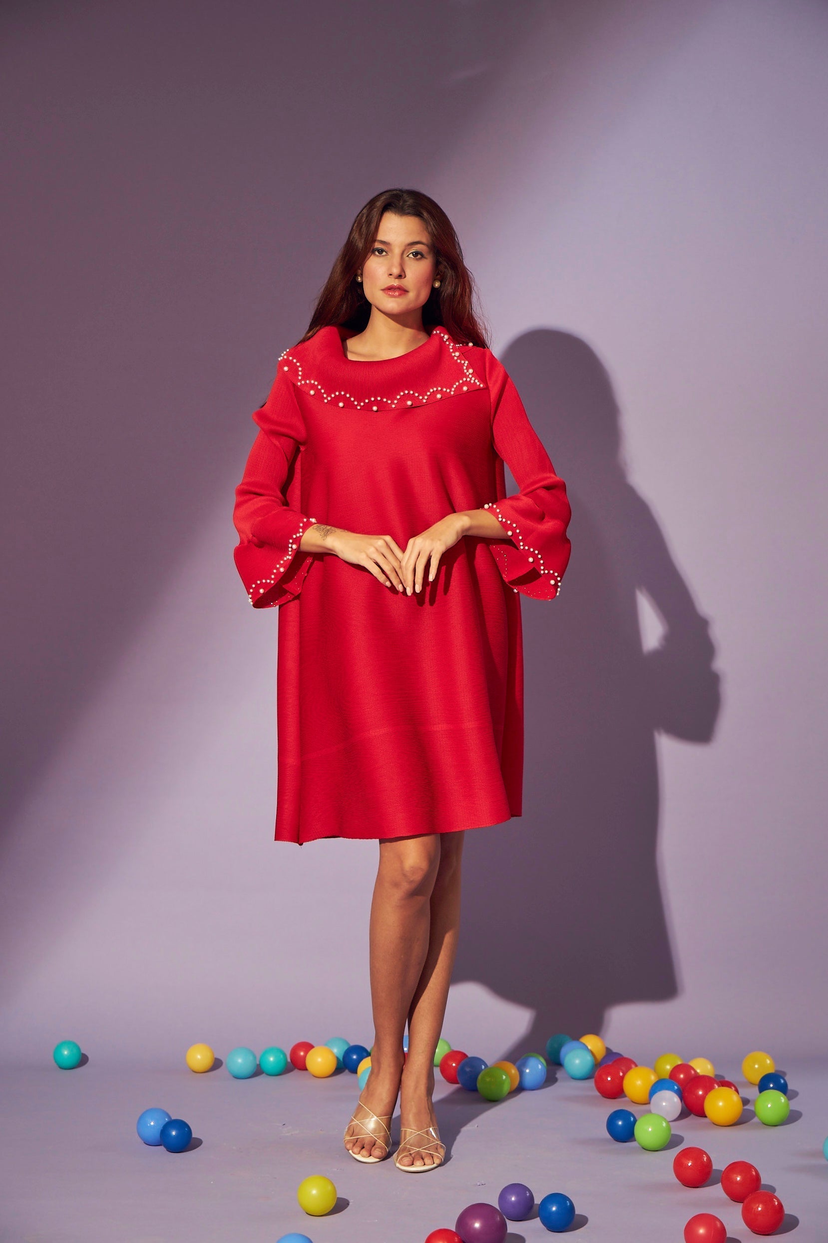 Buy Pearl Embellished Red Dress for Women Online | Tasuvure