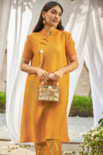 Load image into Gallery viewer, Elegant One Button Brocade Tunic Set - Yellow