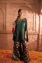 Load image into Gallery viewer, Kiri Embroidered Kaftan With Banarasi Lotus Sharara - Green