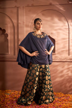 Load image into Gallery viewer, Kiri Embroidered Kaftan With Banarasi Lotus Flared Pant - Blue