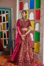 Load image into Gallery viewer, Banarasi Begum Ghaghra With Embroidered Blouse And Chunni - Royal Red