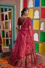 Load image into Gallery viewer, Banarasi Begum Ghaghra With Embroidered Blouse And Chunni - Royal Red